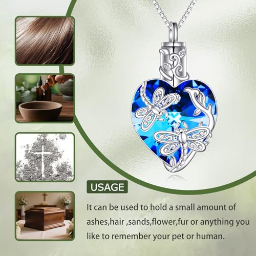 TOUPOP Sterling Silver Urn Necklace for Ashes with Crystal Memorial Keepsake Dragonfly/Butterfly/Cardinal/Cat/Dolphin Cremeation Jewelry Birthday Mothers Day Christmas Gifts for Her Women - style: Dragonfly