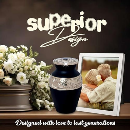 Small Keepsake Urn for Human Ashes – Black Handcrafted Solid Brass Mini Cremation Urn with Velvet Bag – Elegant Lacquer-Coated Memorial Urn for Men & Women – Durable Tribute Ashes Holder for Loved One