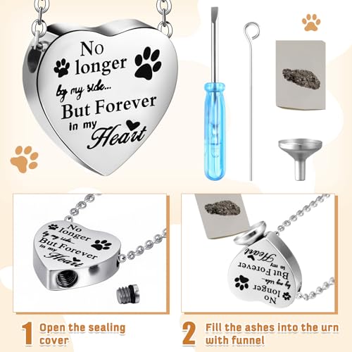 2 Pcs Pet Cremation Jewelry for Ashes Urn Necklace,Retro | Pet Dog Necklace with Paw Print Heart Stainless Steel Pendant Black and Silver Urn Locket with Funnel Kit for Dog Cat Ashes - style: Retro