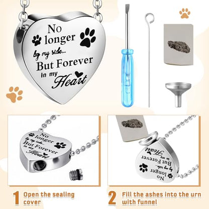 2 Pcs Pet Cremation Jewelry for Ashes Urn Necklace,Retro | Pet Dog Necklace with Paw Print Heart Stainless Steel Pendant Black and Silver Urn Locket with Funnel Kit for Dog Cat Ashes - style: Retro