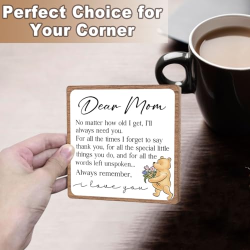 Dear Mom Inspirational Quote Sign, Winnie Appreciation Gift for Mother | Thank You Mom Wooden Sign, Mothers Day Birthday Gifts Decor, Mother Thanks Thoughtful Keepsake from Son Daughter - style: Dear mom