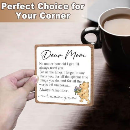 Dear Mom Inspirational Quote Sign, Winnie Appreciation Gift for Mother | Thank You Mom Wooden Sign, Mothers Day Birthday Gifts Decor, Mother Thanks Thoughtful Keepsake from Son Daughter - style: Dear mom
