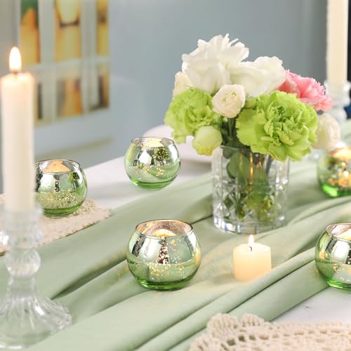 Volens 24PCS Green Votive Candle Holder Bulk, Round Mercury Glass Votives - color: Green, size: 24 PACK