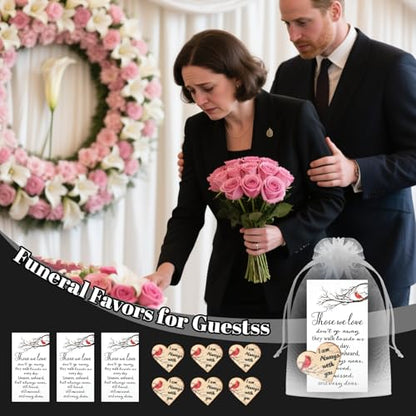 100 Sets Funeral Favors for Guests Memorial Thank You Gifts Celebration of Life Decorations Cardinal Gifts with Heart Pocket Hug Token Funeral Prayer Card and Organza Bag