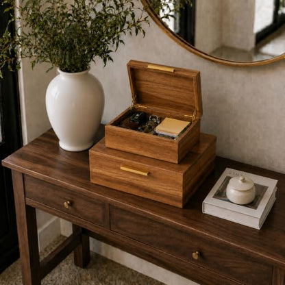 Acacia Wood Keepsake Box with Magnetic Lid, Set of 2 Large and Small Memory Storage Boxes for Jewelry, Photos, Crafts