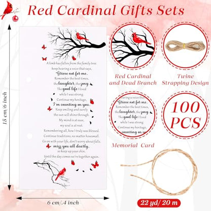100 Set Memorial Funeral Favors Include Cardinal Prayer Cards and Bamboo Ballpoint Pens Funeral Pocket Token for Guest Sympathy Remembrance Gifts for Loss of Loved One