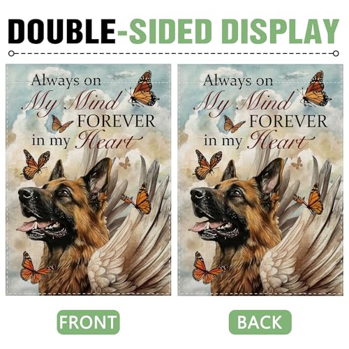 German Shepherd Memorial Garden Flag 28x40in Always on My Mind - color: German Shepherd, size: 28" x 40"