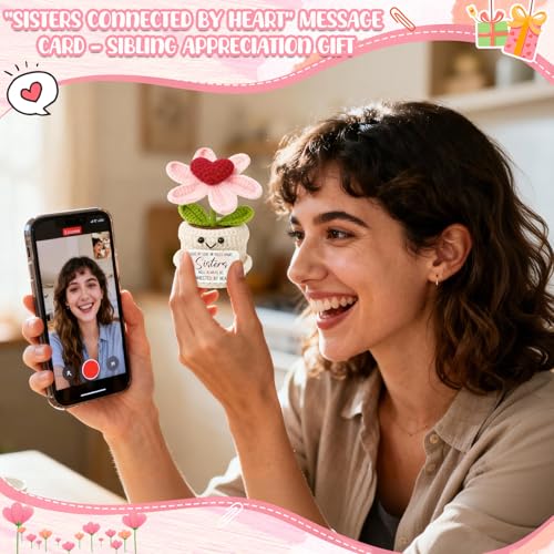 Good Bye Gifts for Women Sisters - Crochet Heart Flower Plant - Birthday Gifts for Sis Soul Sissies BFF Bestie Best Friends Work Sister - Long Distance Relationship Keepsake - color: Sisters1