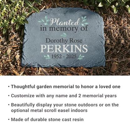 Let's Make Memories Personalized Memorial Garden Stone - Sympathy - Loss of Loved One - Grave Marker - Condolences - Indoor/Outdoor - Durable Resin - Planted in Love - style: Planted in Memory - Green Leaves