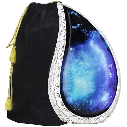 M MEILINXU Blue and Black Urns for Human Ashes Adult Man, Galaxy Tear Drop - color: Blue & Black, size: Large / Full Size