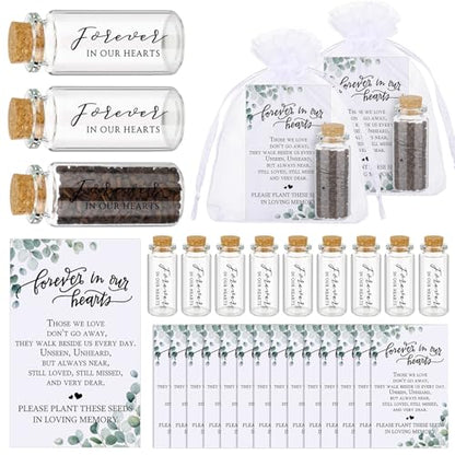 Tanlade 100 Sets Funeral Favors Memorial Seed Big Glass Bottles with Cork Stopper Leaf Funeral Prayer Celebration of Life Card for Loss of Loved Memorial Service, 0.87x1.97in, No Seed