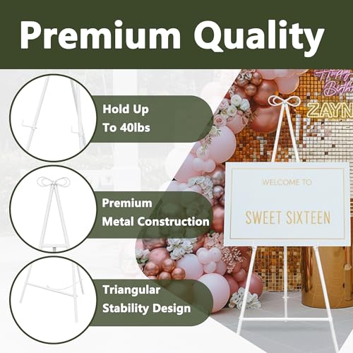 Easel Stand for Sign, Adjustable Easel Stand for Display, Metal Easel Display Stand Heavy Duty, White - color: White