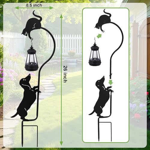 Solar Dachshund Lantern Garden Stake 26in Metal Dog Night Light Outdoor - color: Black Dachshund