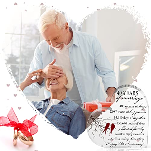 Qunclay 40th Years of Marriage Gift Wedding Anniversary Souvenir | Heart Marriage Keepsake Decoration, 40th Present for Couple Parent Women Mom Husband Wife He She Friend Grandparents - style: 40th