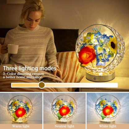 Birthday Gifts for Women,Rose Hydrangea Sunflowers Flower Lamp - color: Blue