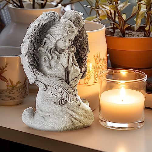 INLOMEM Praying Angel Figurine, Sculpted Hand-Painted Figurine, Angel Wings Statue for Home Decor or Garden, First Communion Gifts for Girls, Religious Gifts for Women (Gray) - color: Gray