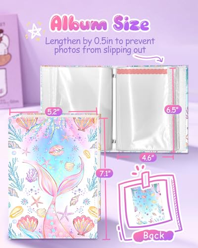 Slohif Photo Album for kids 4x6 Pictures Leather Small Baby Memory Book Keepsake for My First Family 100 Pockets Personalized Photobook for Boys Girls Toddler Travel Birthday Anniversary Mermaid - style: Mermaid