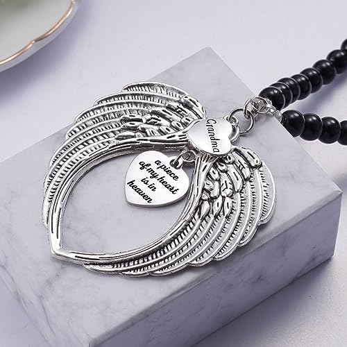 Loss of Grandma Ornaments Angel Wings, A Piece of My Heart is in Heaven Ornament for Rear View Mirror Car Charm Hanger, Memorial Ornament for Loss of Loved One, Sympathy Gift - style: Grandma