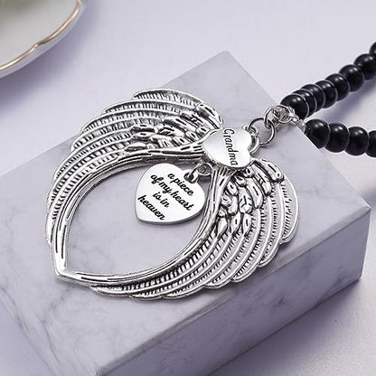 Loss of Grandma Ornaments Angel Wings, A Piece of My Heart is in Heaven Ornament for Rear View Mirror Car Charm Hanger, Memorial Ornament for Loss of Loved One, Sympathy Gift - style: Grandma