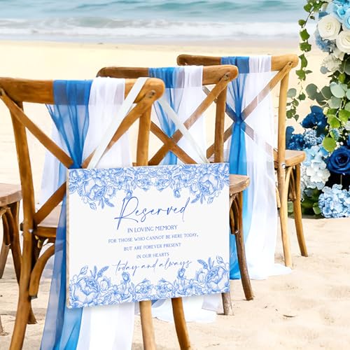 Blue Flower Wedding Memorial Sign with Ribbon Floral Reserved Signs in Loving Memory of Love Ones Parents Celebrating Ceremony Memories Seat Sign from Heaven - style: Blue Seat Sign