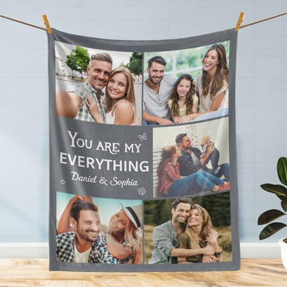 D-Story Custom Blanket with Photos Text Personalized Blankets and Throws Customized Fleece Picture Blanket for Adult Kid Funny Birthday Gifts for Couple Wife Husband Family 5 Photos - color: B1-5 Photos