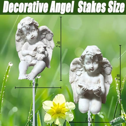 MUAMAX 2 Pcs Decorative Angel Garden Stakes,Little Angel Statues,Resin Flower Pot Decoration Mini Angel Plant Stake,Praying Angel Figurines,Small Cherub Angel Memorial Statue Angel Figurines Decor