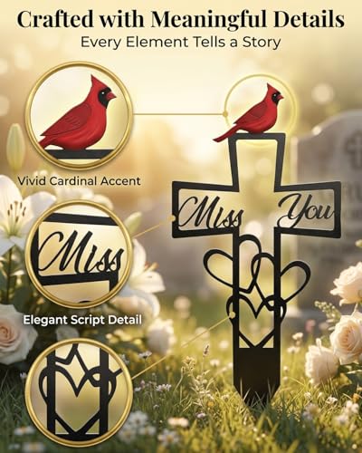 2PCS Metal Cemetery Memorial Plaque for Remembrance Cross with Cardinal Grave Blankets Marker Plaques Baptismal 6"X12" Vietnam Veteran Markers Humans Miss You Script Offerin Outdoors Garden Decor
