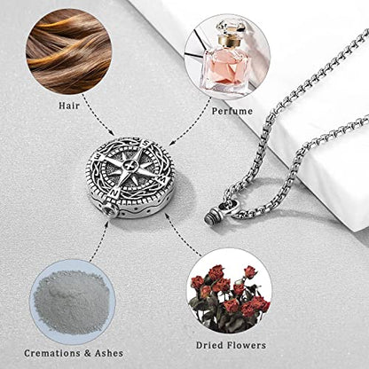Aniu S925 Sterling Silver Urn Necklace Cremation Jewelry for Ashes - color: Compass