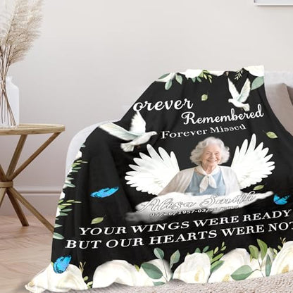 Personalized Sympathy Blanket Custom Memorial Blanket with Photos for Loss of Loved One in Loving Memory Bereavement Grief Gifts for Father Mother Husband Wife Friends (Style-4)