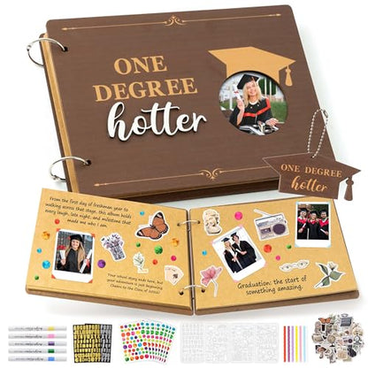 CY2SIDE Graduation Photo Album Scrapbook - 30Page One Degree Hotter Wooden Graduation Scrapbook Craft Kit School Day Memory Book DIY Class 2026 Graduate Handmade Album Gift for College Senior Grad - style: One Degree Hotter