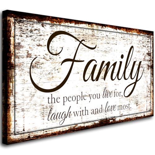 Family Quote Wall Art Living Room-Family Wall Decor-Inspirational Motto Family Love Most Canvas Wall Art-Rustic Farmhouse Canvas Prints Painting Artwork for Bedroom,Home Decor,Ready to Hang 20"x40" - color: Family Love Most, size: 40"L x 20"W
