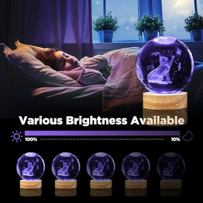 Crystal Ball Night Light Cat Lamp, 3.15 Inch Cat Figurines with 16 Color Wooden LED Base, Birthday & - color: Cute Cat
