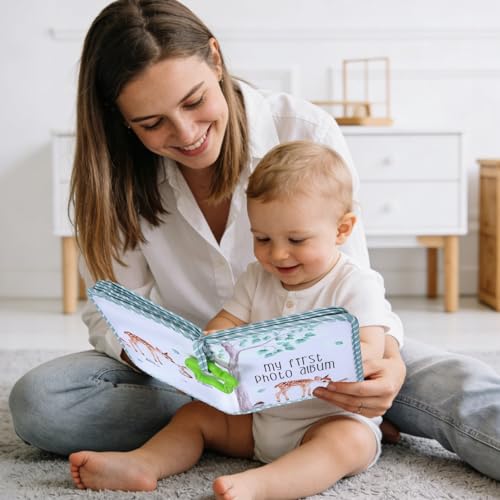 QOUBAI Baby's My First Family Album Soft Photo Cloth Book Holds 4x6 Family Pictures My First Book of Photos Baby Memory Album Gender Neutral Gift for Babies Newborn Toddler Baby Shower Woodland - style: Woodland Deer Rabbit