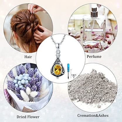 Urn Necklace for Ashes Cremation Jewelry 925 Sterling Silver Ashes Pendant Necklace Memorial Jewelry Gifts for Women Men Girls Boys - style: Celtic-November-Citrine