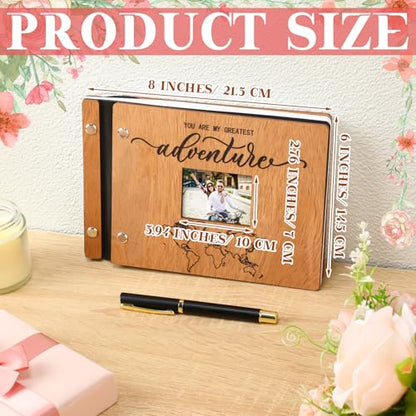 Skyygemm Adventure Book Wooden Guest Book with Pen Memory Scrapbook - style: Adventure