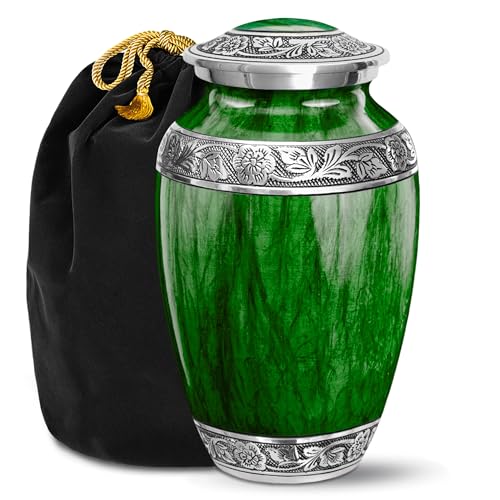 Classic Watercolor Green Large Urn for Ashes - Adult Men & Women - Cremation and Burial Urns for Adult Human Ashes - color: Green, size: Large