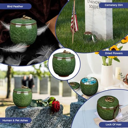 Small Urns for Human Ashes Keepsake, Ceramic Ice Crack Memorial Keepsake Cremation Urns Token Urns Mini Sharing Funeral Urns with Black Premium Box,Green - color: Green