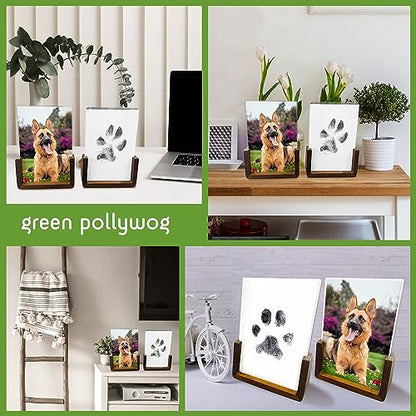 Green Pollywog Wood Base Paw Print Frame Kit with Ink Pad, Set of 2 - size: Wood Base Paw Print Frame Kit