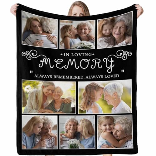 LOSARON Personalized Memorial Blanket with Photos for Loss of Loved Dad Mom Son Daughter Pet Bereavement Sympathy Gifts to Your Loved One's Memory - color: 8 Photo Collage-1