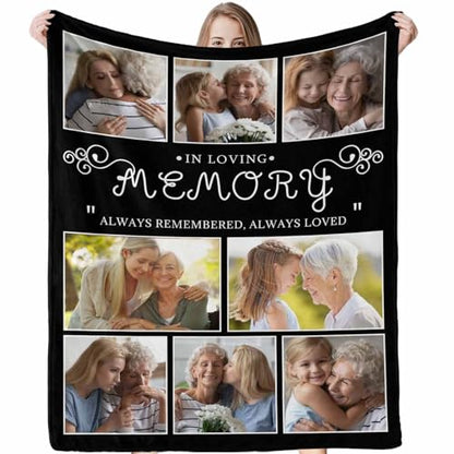 LOSARON Personalized Memorial Blanket with Photos for Loss of Loved Dad Mom Son Daughter Pet Bereavement Sympathy Gifts to Your Loved One's Memory - color: 8 Photo Collage-1