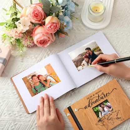 Skyygemm Adventure Book Wooden Guest Book with Pen Memory Scrapbook - style: Adventure