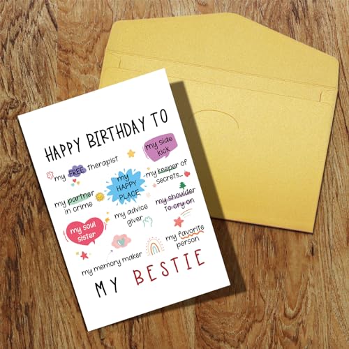 Qiliji Funny Bestie Birthday Card, Best Friend Birthday Card for Women, Happy Birthday Card for Bestie, Birthday Card for Friend BFF Sister - color: Bestie Birthday