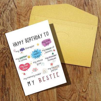 Qiliji Funny Bestie Birthday Card, Best Friend Birthday Card for Women, Happy Birthday Card for Bestie, Birthday Card for Friend BFF Sister - color: Bestie Birthday