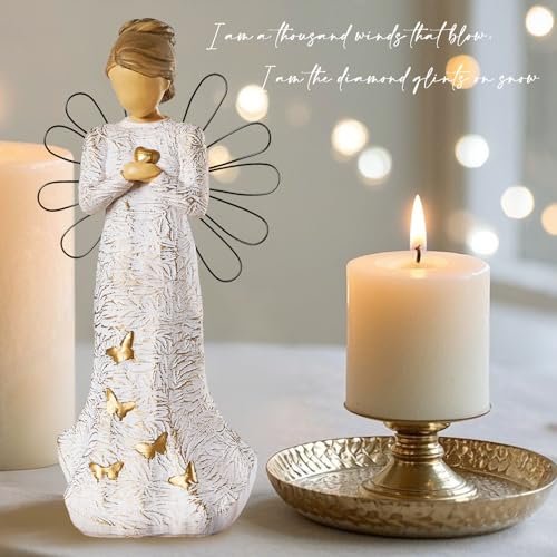 Sympathy Angel Figurines for Loss of Loved Ones Angel Statues | Home Decor Serenity Prayer Gifts for Women Resin Sculpted Hand-Painted Figure Bereavement Gift Praying Hands Statue - style: Sympathy Angle( Heart Style)
