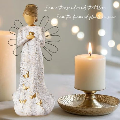 Sympathy Angel Figurines for Loss of Loved Ones Angel Statues | Home Decor Serenity Prayer Gifts for Women Resin Sculpted Hand-Painted Figure Bereavement Gift Praying Hands Statue - style: Sympathy Angle( Heart Style)