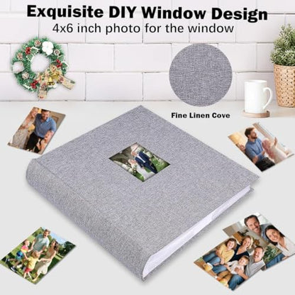 600 Pocket 4x6 Photo Album with Writing Space, Linen Cover, Grey - color: 600 Pockets Grey