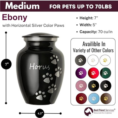 Ottillie Premier Ebony/Pewter/Vert Urn, up to 65lbs - color: Ebony, Vertical Pewter Paws, size: Medium