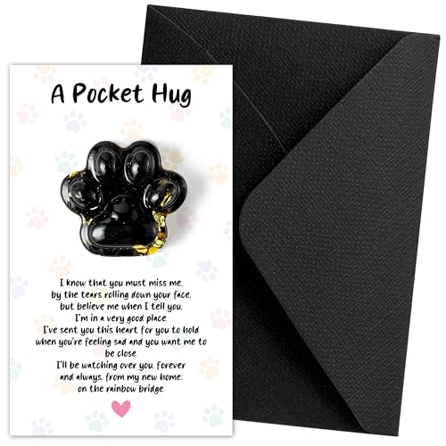EYxsaxenk Loss of Pet Sympathy Gift Black Obsidian Cute Mini Paw Pocket Hug | Keepsake with memorial card envelope, Loss of dog cat sympathy favor, Remembrance gift for pet lover, Adult stress relief toy - color: Black + I Know Card
