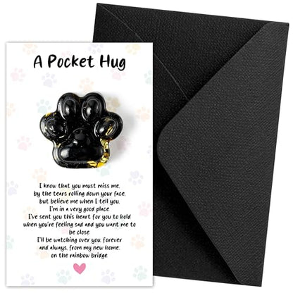 EYxsaxenk Loss of Pet Sympathy Gift Black Obsidian Cute Mini Paw Pocket Hug | Keepsake with memorial card envelope, Loss of dog cat sympathy favor, Remembrance gift for pet lover, Adult stress relief toy - color: Black + I Know Card