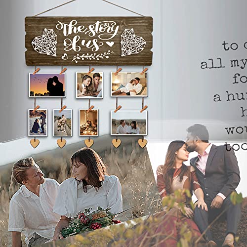 Yudarte Bridal Shower Gift for Bride - Wedding Engagement Gifts for Women Bride to Be - New Couples Picture Hanging Board with Clips and Twine - color: burned wood